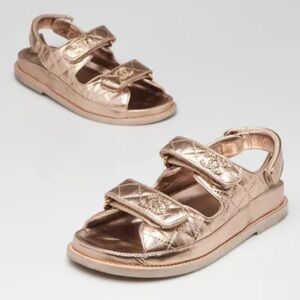 Chanel Light Bronze Quilted Lambskin Leather Dad Sandals Size 40